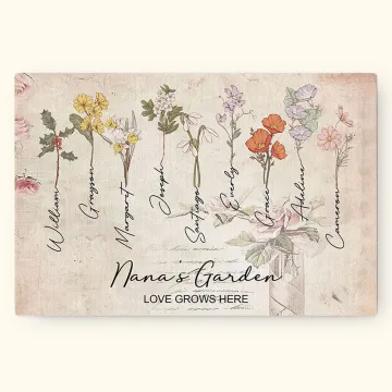 Discover Personalised Watercolour Birth Flower Canvas Frameless Painting Gift for Grandmother Mother