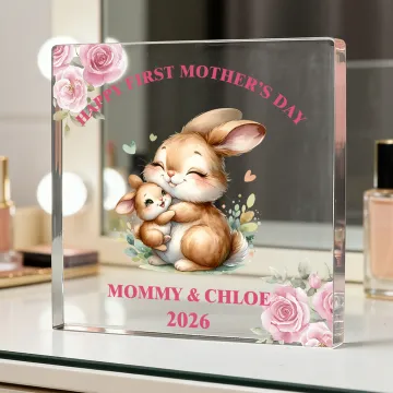 Discover Personalised First Mother's Day Animal Pattern Square Acrylic Plaque with Name Year and Text Mother's Day Gift for Mom Grandma