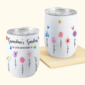 Discover Personalised Grandma's Garden Birth Flower 12oz Wine Tumbler Mother's Day Birthday Gift for Women
