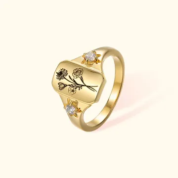 Discover Personalised Engraved Family Birth Flower Bouquet Sterling Silver Ring Adorned with Zircon Birthday Mother's Day for Women
