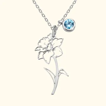 Discover Personalised Hollow Birth Flower Necklace with Birthstone Charm Mother's Day Birthday for Women
