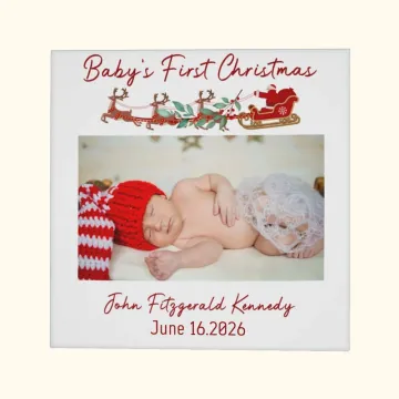 Discover Personalised Baby's First Christmas Picture Framed Canvas Painting with Text Wall Decor Christmas Gift for Newborn New Mom Dad