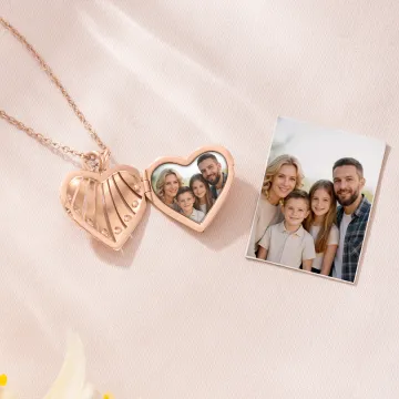 Discover Personalised Birthstones Heart Photo Locket Necklace with Names Birthday Mother's Day Gift for Women Grandma Mom