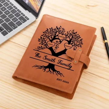 Discover Personalised Family Tree of Life A5 Leather Notebook Cover with 2-20 Names and Storage Pocket Travel Essentials Birthday Gift for Family Friend