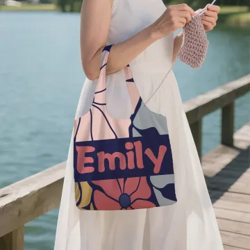 Discover Personalised Danish Flower Portable Large Tote Bag with Name Anniversary Birthday Gift for Women