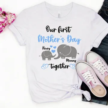 Discover Our First Mother's Day Together - Personalised 100% Cotton T-shirt with Names Mother's Day Gift for New Mom