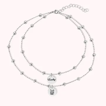 Discover Personalised Double Strand Bead Necklace with Pet Portrait and Name