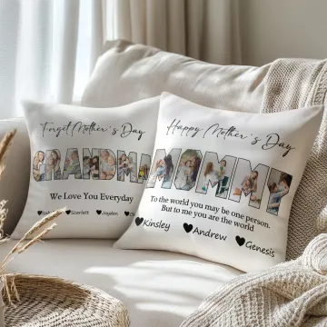 Discover Personalised Photos Title Design Throw Pillow Cover with 1-10 Names Mother's Day Appreciation Housewarming Gift for Grandma Mom