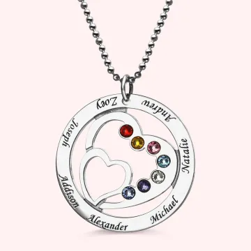 Discover Mother's Heart in Heart Necklace With Children's Birthstones and Names