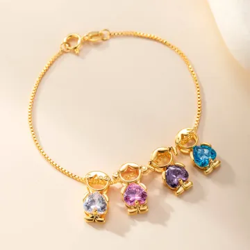 Discover Personalised 1-5 Cute Boy Girl Charms Bracelet with Heart-Shaped Birthstone Exquisite Jewellery Anniversary Birthday Gift for Mom Kid