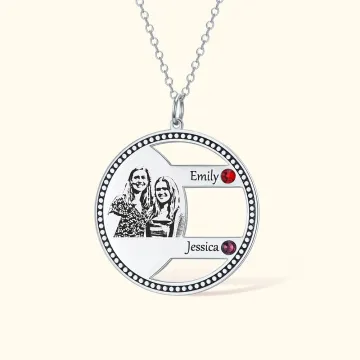 Discover Personalised Portrait Necklace with Name Photo Pendant Necklace Birthstone Jewellery Family Keepsake Gift for Birthday Anniversary Mother's Day