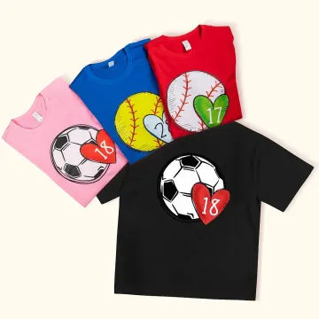 Discover Personalised Soccer Basketball Baseball Ball Heart T-shirt with Number for Sport Lover