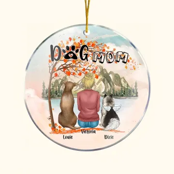 Discover Personalised Dog Mom or Dog Dad Round Acrylic Hanging Ornament with Red Maple Leaves Background Christmas Birthday Father's Day Gift for Dog Lover