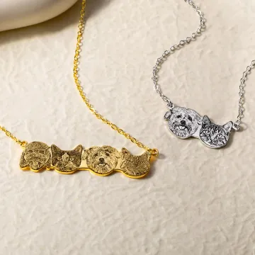 Discover Personalised Engraved 1-6 Pet Portraits Necklace with Names Dainty Dog Cat Mom Jewellery Birthday Memorial Gift for Women Pet Lovers