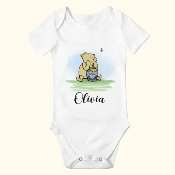 Discover Personalized Classic Winnie The Pooh Short Sleeve Baby Onesie With Name