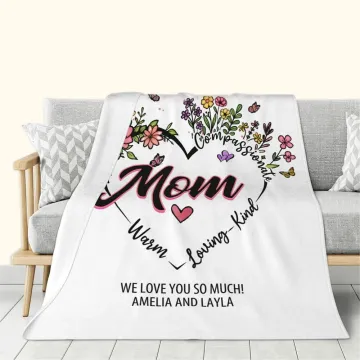 Discover Personalised Soft Heart Flower Design Pattern Blanket with Text Birthday Mother's Day Gift for Family Friend