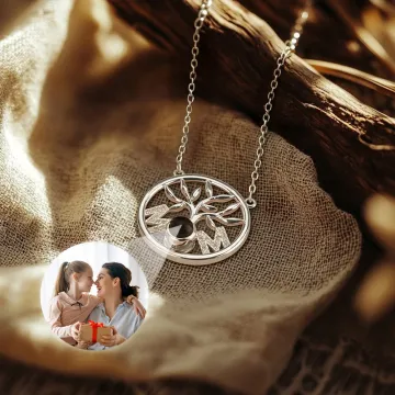 Discover Personalised Mom Family Tree Adjustable Photo Projection Necklace Anniversary Birthday Gift for Women