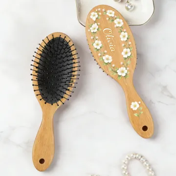 Discover Personalised Birth Flower Hair Brush with Name Mother's Day Bachelorette Party Birthday Gift for Women