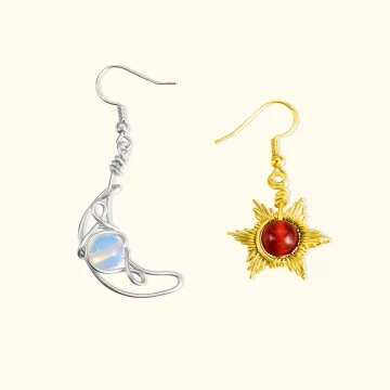 Discover Personalised Sun and Moon Crystal Wire-Wrapped Drop Dangle Earrings