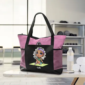 Discover Personalised Cartoon Sport Girl Large Oxford Tote Bag with Name Gym Workout Travel Essentials Gift for Sports Lover