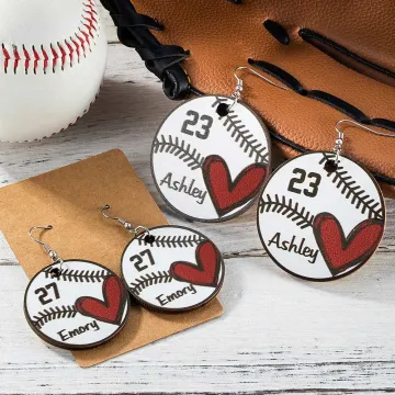 Discover Personalised Sports Baseball Basketball Football Dangle Earrings with Name and Number Game Day Gifts for Player Mom