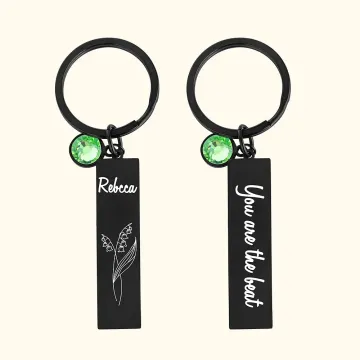Discover Personalised Name Birth Flower with Birthstone Bar Keychain for Her Birthday Anniversary Mother's Day Gift