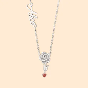Discover Personalised Vintage Birth Flower Birthstone Necklace with Sideways Name Dainty Jewellery Anniversary Birthday Gift for Women