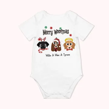 Discover Personalised Merry Dog Woofmas Cartoon Style Baby Onesie