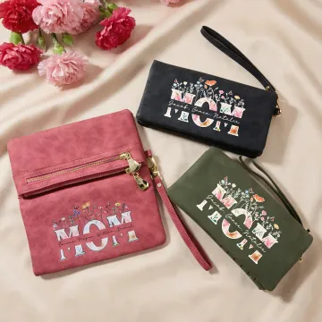 Discover Personalised Vintage Floral PU Leather Folded Wristlet Wallet with Name and Zipper Birthday Mother's Day  Gift for Mom