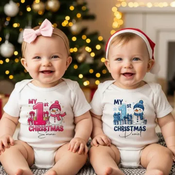 Discover Personalised 1st Christmas Snowman 100% Cotton Baby Bodysuit with Name Christmas Gift for Baby New Parents