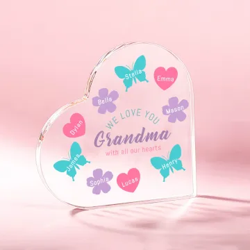 Discover Personalised We Love You Heart-Shaped Acrylic Plaque with Engraved Name and Text Mother's Day Birthday  Gift for Women