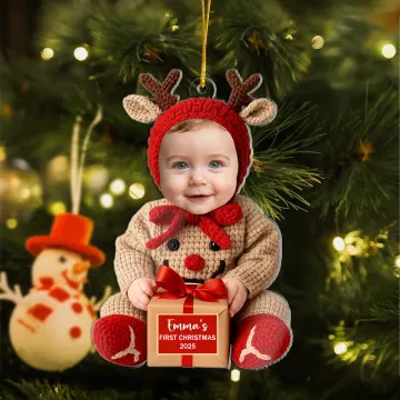 Discover Personalised Cute Baby's Face Photo Acrylic Ornament with Name and Year Home Decoration Christmas Gift for Babies