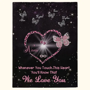Discover Personalised Whenever You Touch This Heart You Will Know That I Love You Butterfly Blanket Christmas Mother’s Day Anniversary Gift for Mom Grandma