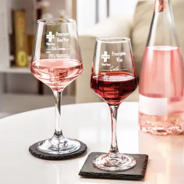Discover Personalised Funny Prescription Wine Glass and Slate Coaster with Engraved Name Birthday Party Favor Gift for Wine Lover