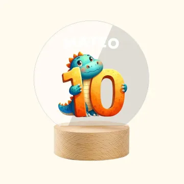 Discover Personalised Fantasy Unicorn Dinosaur Cartoon Number LED Night Light with Name and Wooden Base Nursery Decor Birthday Baby Shower Gift for Kids