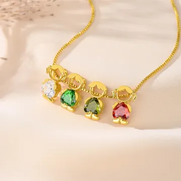 Discover Personalised Cute Boy Girl Outline 1-6 Heart Birthstones Necklace Dainty Jewellery Gratitude Birthday Anniversary Gift for Women Kids