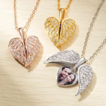 Discover My Guardian Angel Always Close to My Heart - Personalised Sterling Silver Angel Wing Photo Locket Necklace