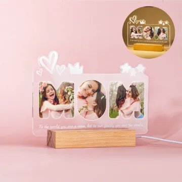 Discover Personalised Photos Collage Mom LED Night Light with Wood Base and 7 Light Modes Mother's Day Birthday Gift for Mama Grandma