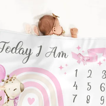 Discover Personalised Giraffe Rainbow Bow-knot Milestone Soft Blanket with Name Baby Shower New Mom Gift for Newborn
