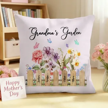 Discover Personalised Birth Flower Soft Cushion Cover with 1-7 Names Home Decor Birthday Mother's Day Gift for Mother Grandmother