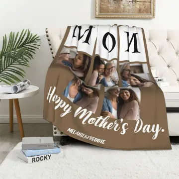 Discover Personalised Mom 1-6 Photos Soft Throw Blanket with Name and Text Multicolor Home Decor Mother's Day Birthday Gift for Mom