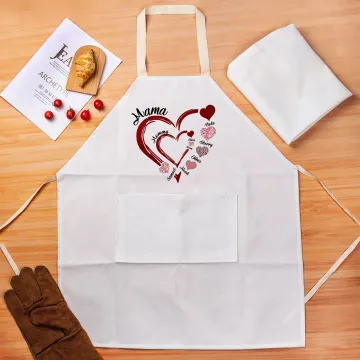 Discover Personalised Double-Layer Heart Kid Adult Cooking Apron with Kid's Names and Pocket Mother's Day Christmas Gift for Grandma Kids