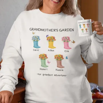 Discover Personalised Our Gardest Adventure Floral Boots Adult Sweatshirt with Title and 1-6 Names Mother's Day Birthday Gift for Mom Grandma