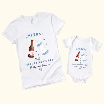 Discover Personalised Beer Milk Bottle Cheers 100% Cotton T-shirt Baby Onesie with Name First Father's Day Gift for Newborn New Dad