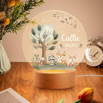 Discover Personalized Cute Fox Deer Turtle Forest Animal LED Night Light with Name and Wooden Base Nursery Decor Birthday Baby Shower Gift for Kids