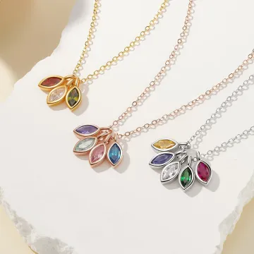 Discover Personalised 1-8 Marquise Birthstones Necklace Dainty Jewellery Birthday Mother's Day Anniversary Gift for Women