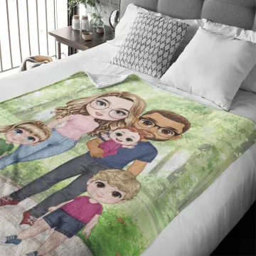 Discover Personalised Cartoon Character Family Member Soft Throw Blanket Home Decor Birthday Gift for Friend Family