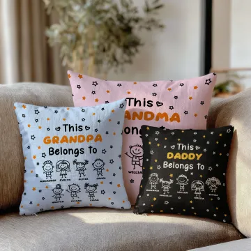 Discover Personalised Line-Art Kids' Characters Multicolour Soft Cushion Cover with Title and 1-10 Names Home Decor Birthday Gift for Family