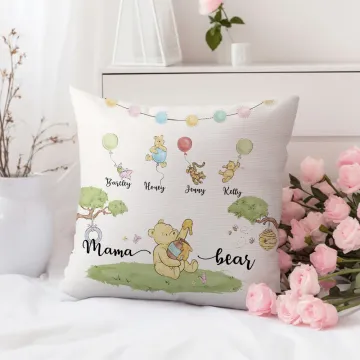 Discover Personalized Cute Classic Winnie the Pooh Honey Balloon Throw Pillow Cover with 1-5 Names Mother's Day Birthday Gift for Family