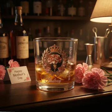 Discover Personalised Floral Crown Badge 10 oz Whiskey Glass with Name and Text Birthday Mother's Day Gift for Mother Woman